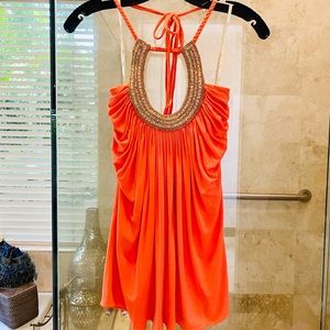 Sky Clothing Bright Coral Bead Neck Halter Top
